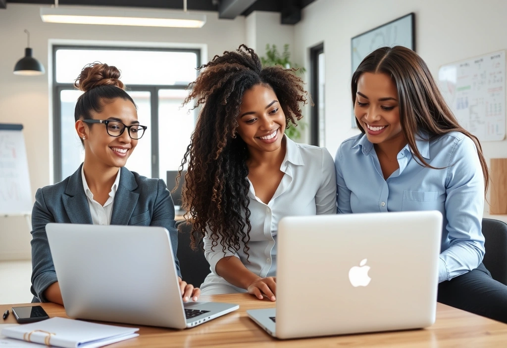 Tým webtonic pracuje v moderní kanceláři s úsměvem.