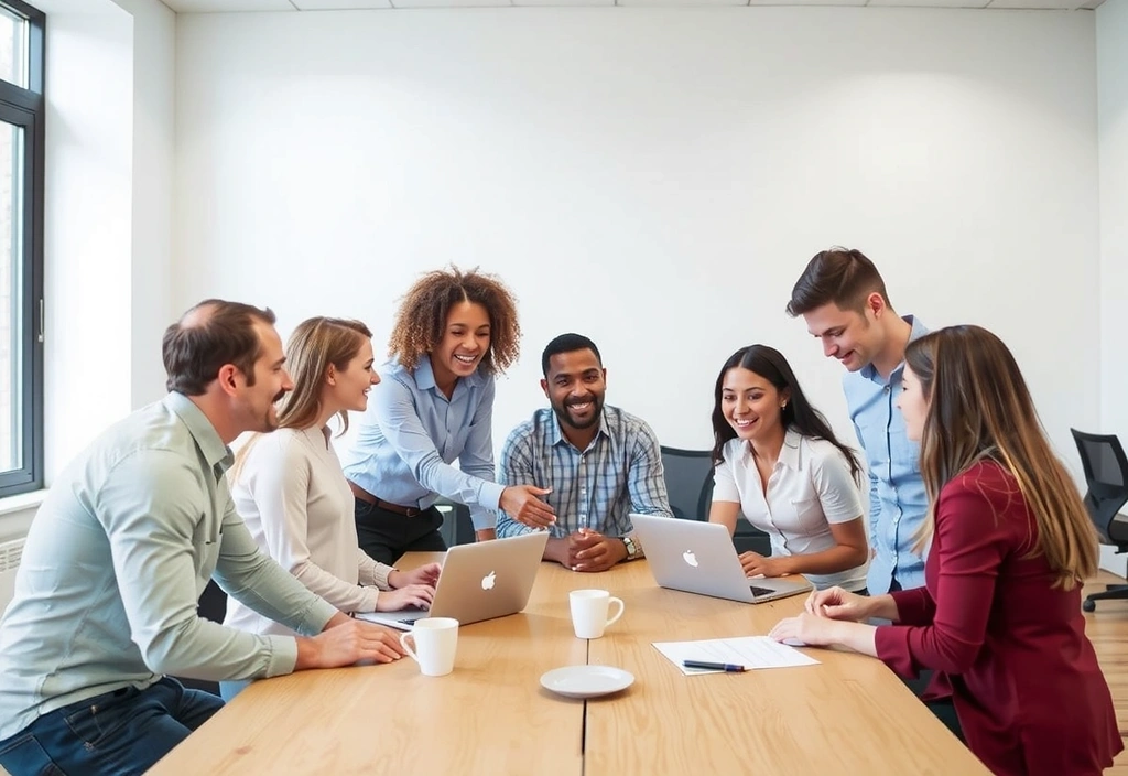 Tým diskutuje o inovacích a hodnotách v moderním prostředí.