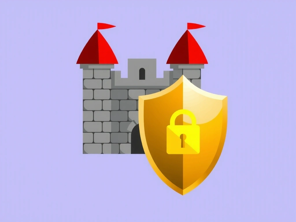 Ilustrace hradby a štítu, symbolizující ochranu dat a bezpečnost